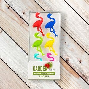 NWT Flamingo Novelty Glass Markers Garden Party Set of 6 Summer Drink Cocktail